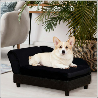 Canapé pour animaux de compagnie pour petits chiens avec rangement dissimulé et accoudoirs arqués (noir)