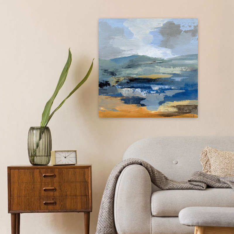 «Contemporary Mountain River I» avec art abstrait d'avril contemporain, H 24 po x l 24 po