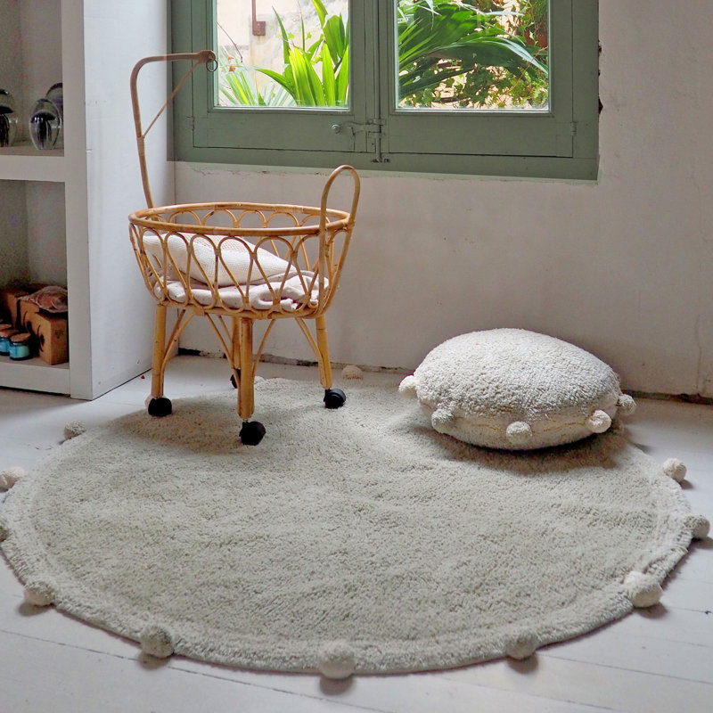Tapis touffeté à la main de couleur unie en coton olive / naturel