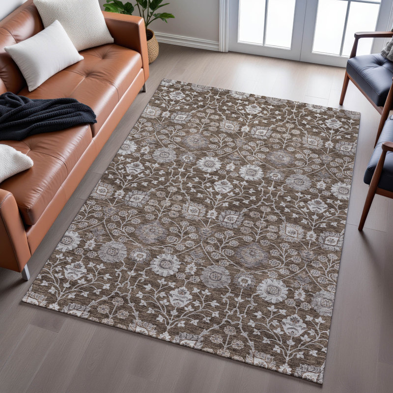 Premium Machine Washable Gurubaksh AMF1155 Floral Rug, Rectangle 3 pi x 5 pi