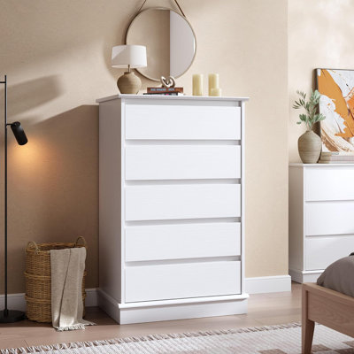 5-Drawer Wooden Dresser for Bedroom, Tall Chest with Deep Storage Drawers, Wide Top for Closet, Living Room, White