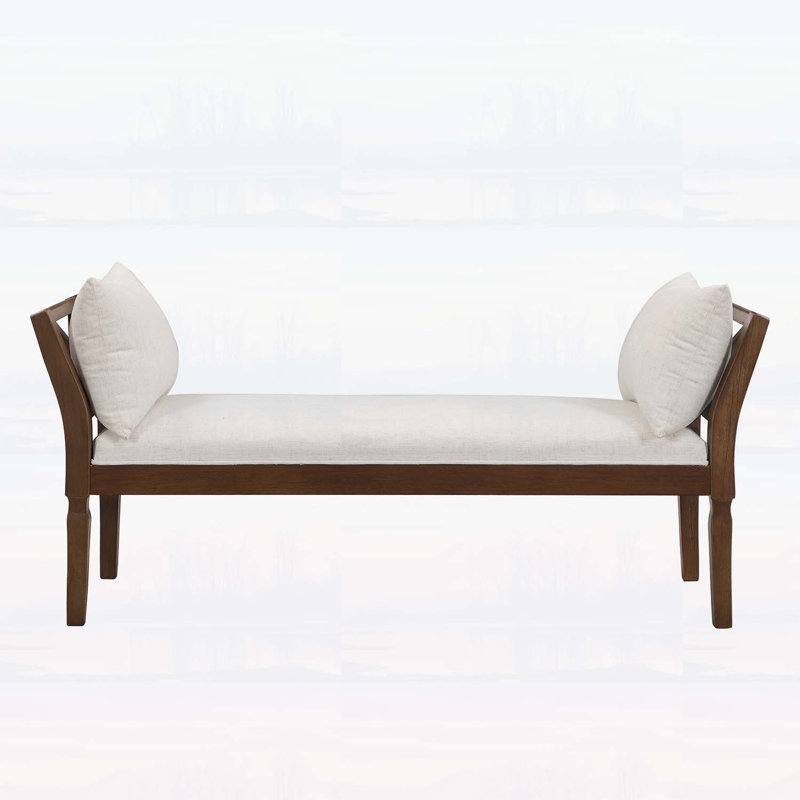 Banc rembourré en bois avec coussins et accoudoirs, parfait pour un décor rustique et moderne, siège durable et confortable