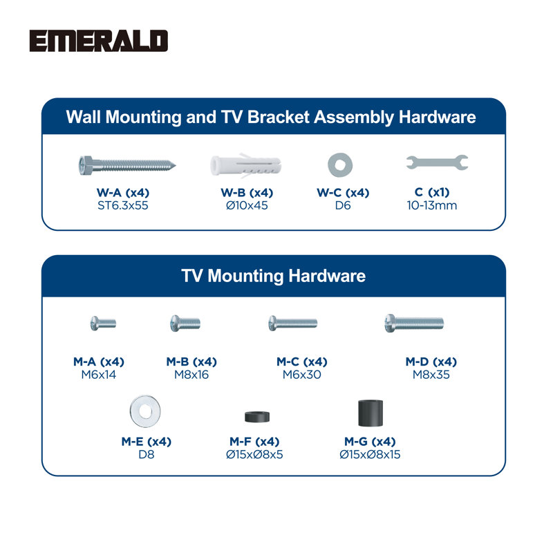 Emerald Full-Motion Wall Mount for 32"-85" TVs, Heavy Duty, Swivel & Tilt, 180 lbs Capacity, Max VESA 600x400