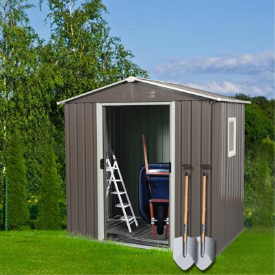 6ft X 5ft Gray Outdoor Metal Shed - Galvanized Iron Build, Robust And , Punched Vents, Sliding Door With Padlock, Easy Assembly Process, Protected For Use, Construction, Trustworthy, Assembly, Panels