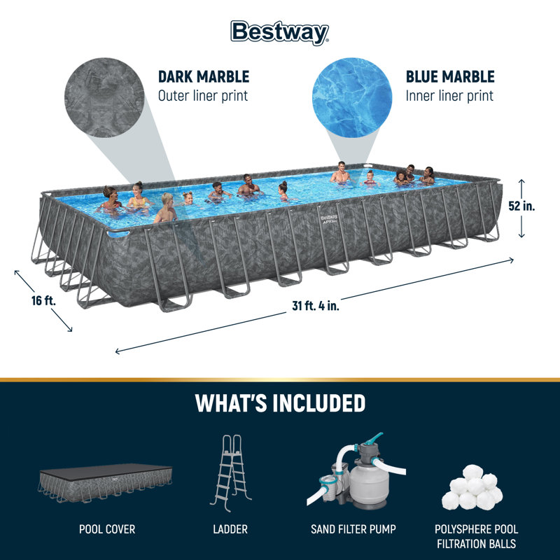Bestway APX 365 31'4" x 16' x 52" Rectangular Above Ground Swimming Pool Set