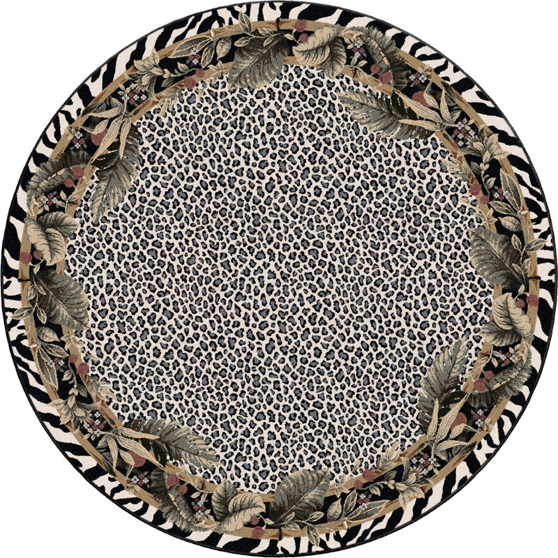 Alminus Jungle Safari Snow Leopard Animal Print Area Rug, Oval 5'4" x 7'8"