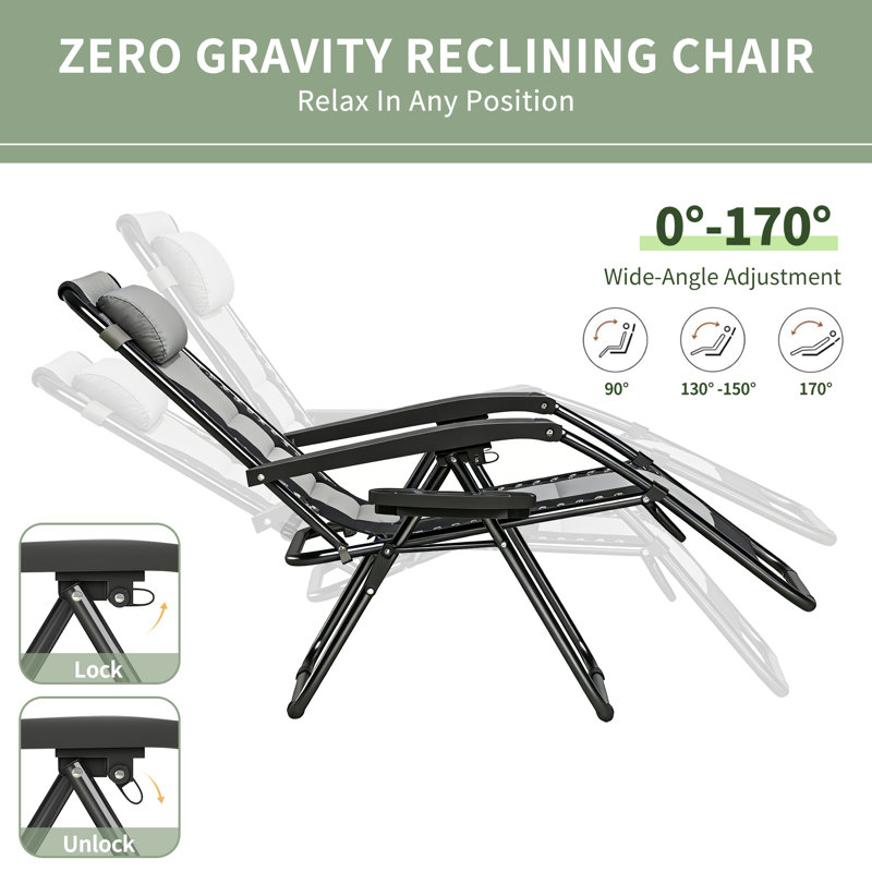 Folding Recliner Chair, Black/Grey