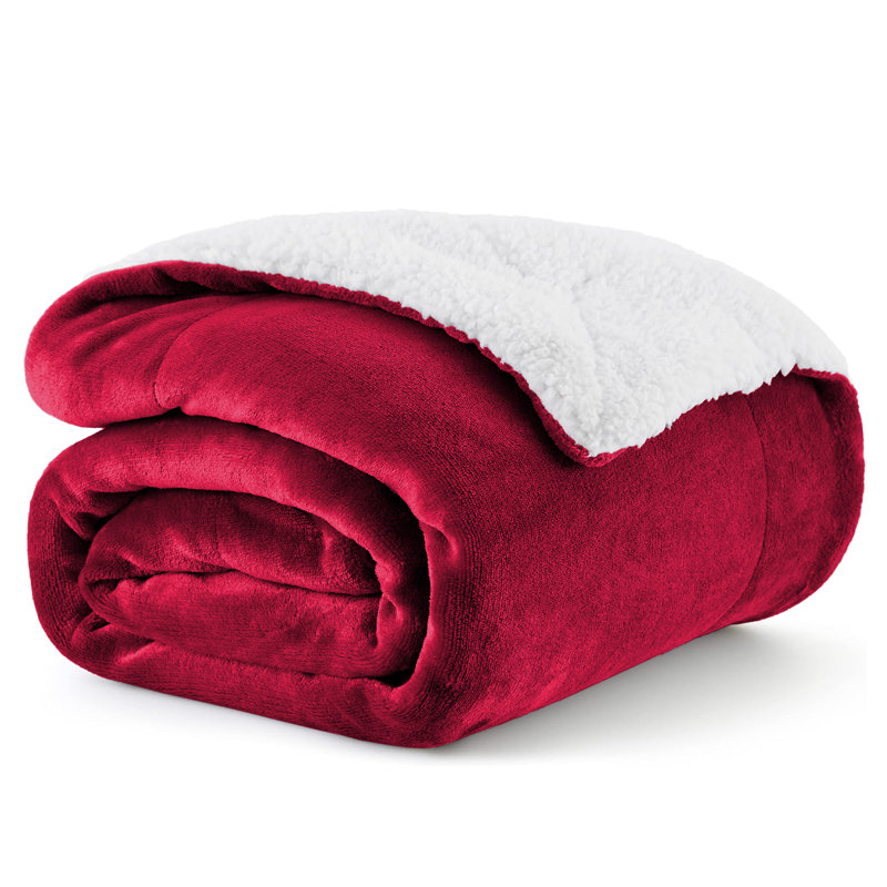 Sanborn Soft Reversible Sherpa Fleece Fur Thick Blanket Throw, 150cm x 200cm, Burgundy