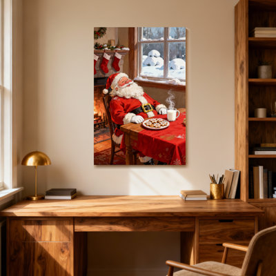 Christmas Santa Claus Enjoying Cookies And Milk