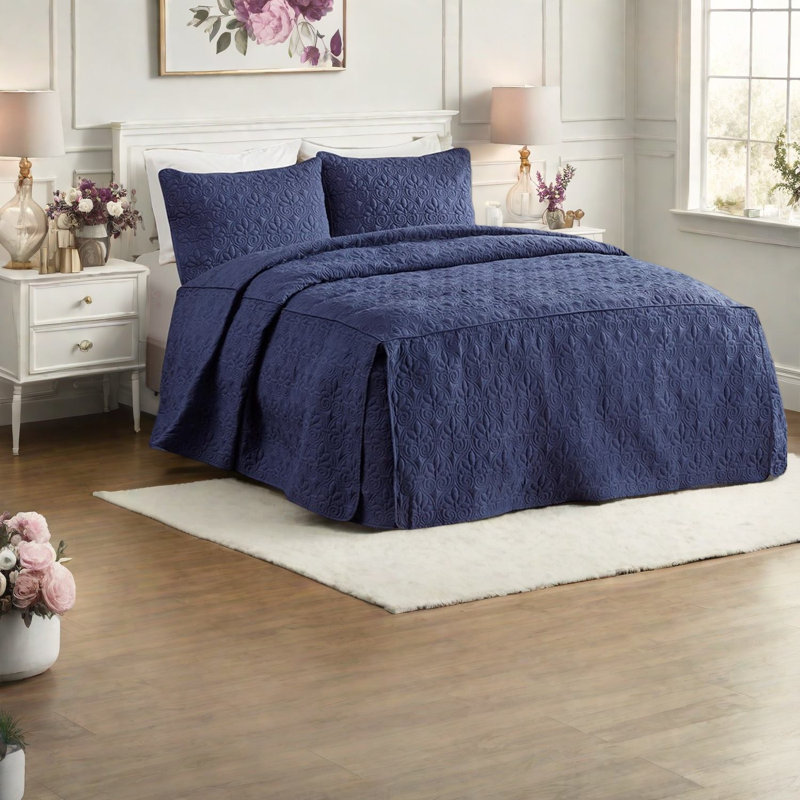 Ensembles de literie matelassés bleu marine, taille grand polyester, conception de coin fendu traditionnel