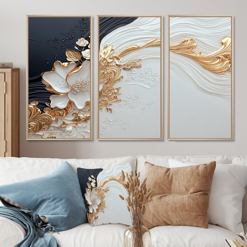 «Abstract Flower Whispering Winds II», ensemble d'art mural floral abstrait, H 32 po x l 48 po, Naturel