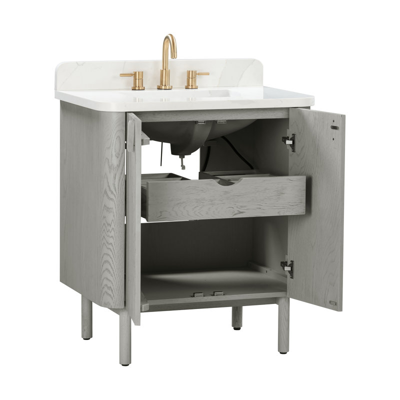 Blakely 30" Free Standing Single Bathroom Vanity with Quartz Top, Gray, Gold