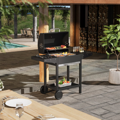 Dakota Fields Charone 119 cm W Portable Grill / Smoker Combo Charcoal Grill Gas & Charcoal Combo Grill