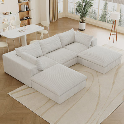 Nuage blanc à 5 places en velours côtelé 118,2 po avec conception à double couche et coussin amovible, sans assemblage pour le bureau personnel, douceur rembourrée de plumes, support en éponge en tissu doux, compression à haute densité