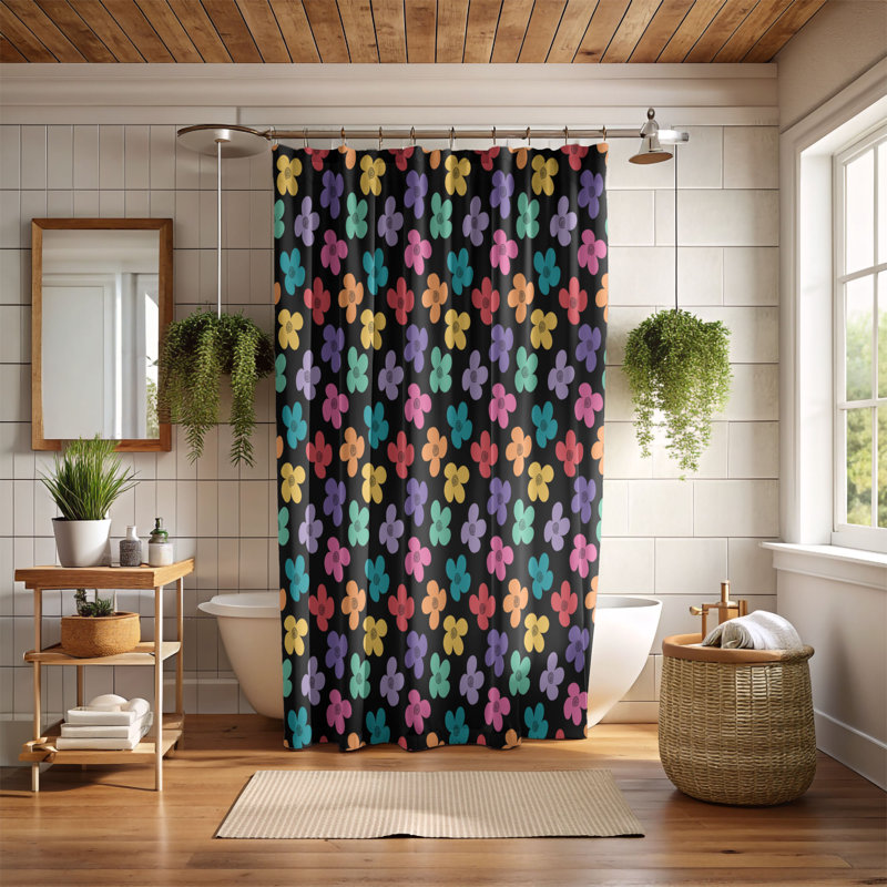 Rideau de douche standard 1 pièce Prism Flowers 0032, H 74 po x l 71 po
