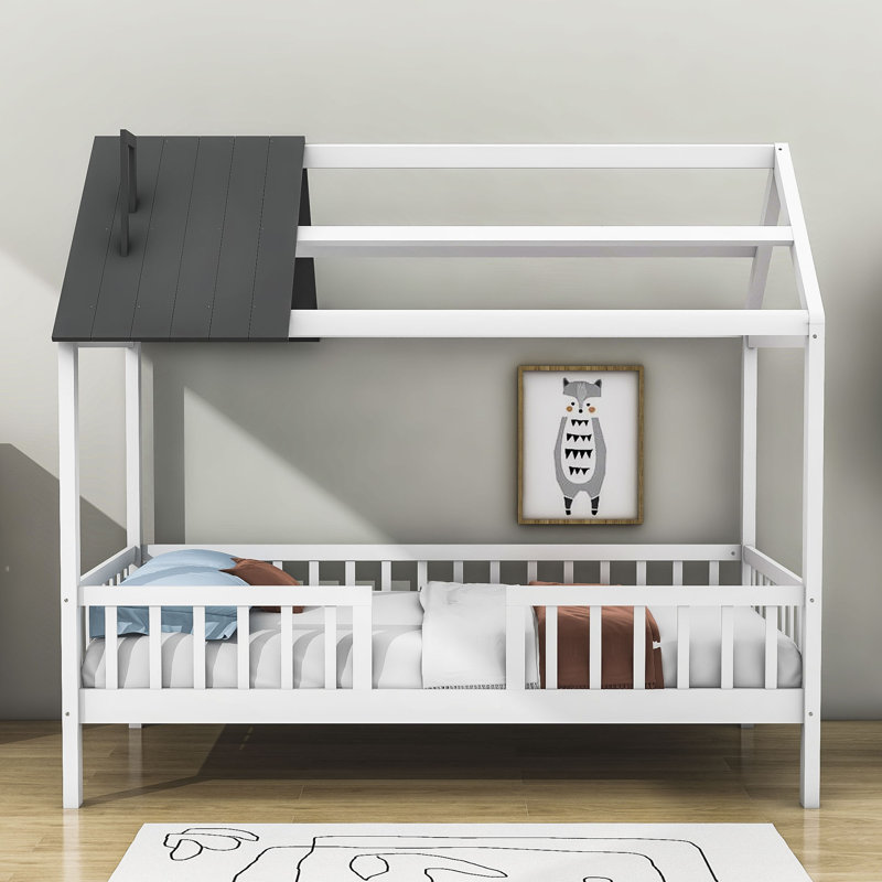 Molen Twin Size Wooden House Bed, White/Gray