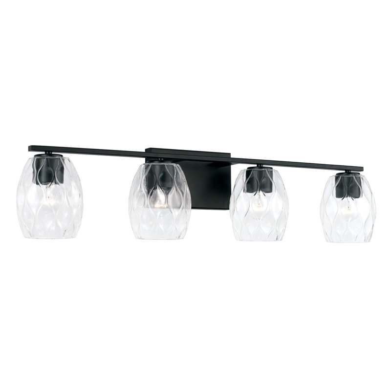Meuble-lavabo 4 lumières l 33,5 po x H 8 po en nickel brossé avec verre gaufré ondulé, Noir mat