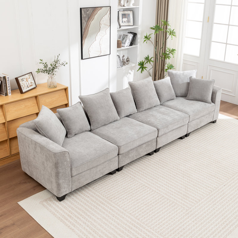 Canapé modulaire rembourré 4 pièces Bennett, Gris