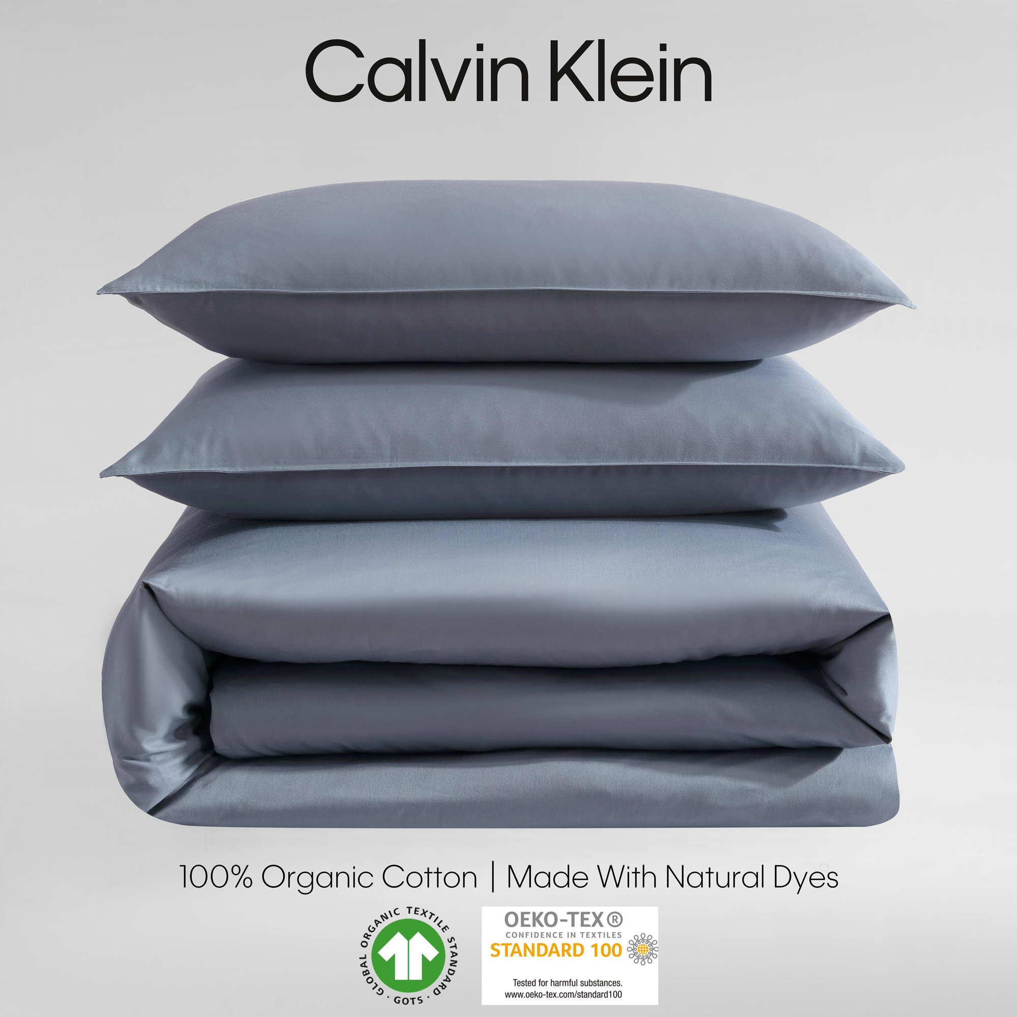 Calvin Klein Organic Earth Solid Cotton Duvet Cover Set, Light Blue, King Duvet Cover + 2 King Shams