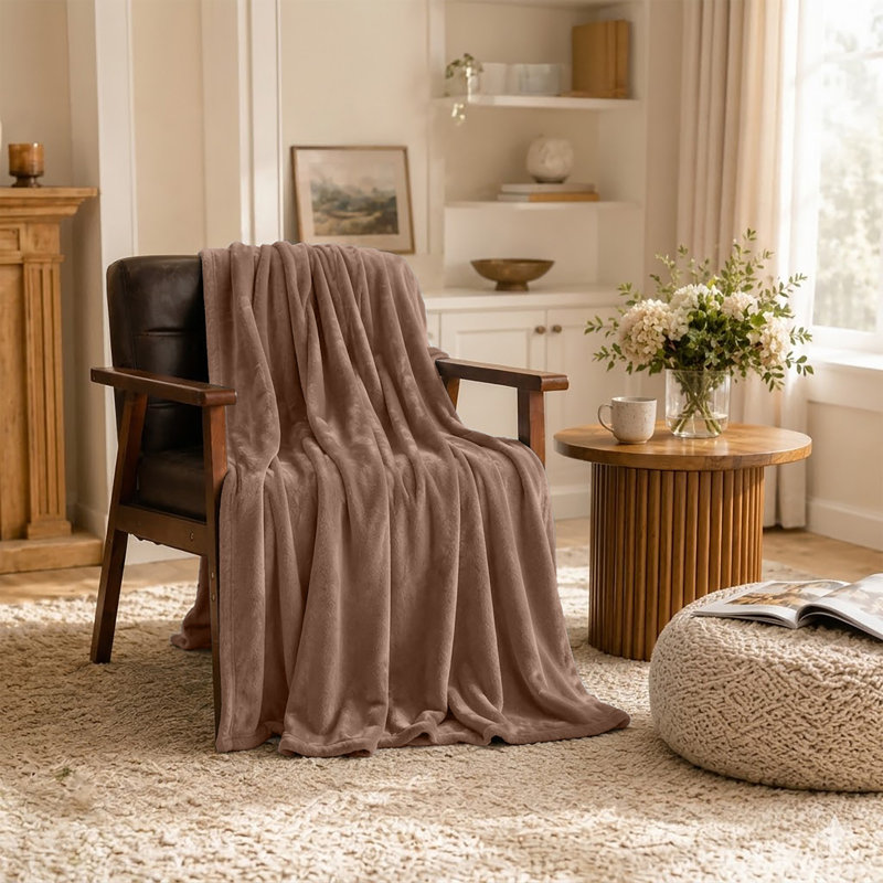 Ultra-Soft Fleece Blanket - Plush Warm Bed & Sofa Throw for All-Season Comfort, Super King (230cm x 270cm), Camel