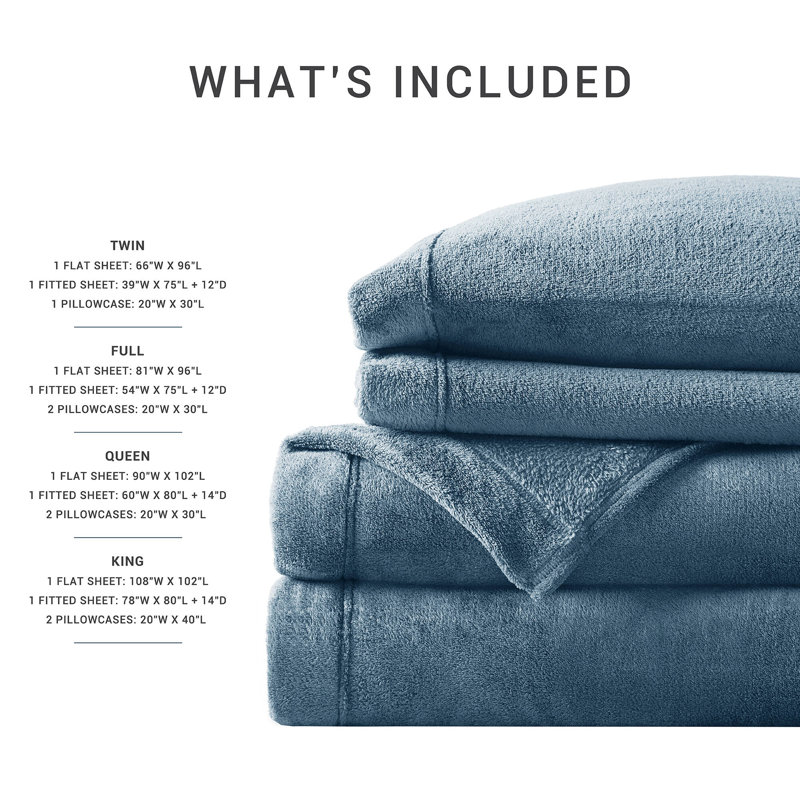 Twin Blue Solid Microfiber Plush Sheet Set