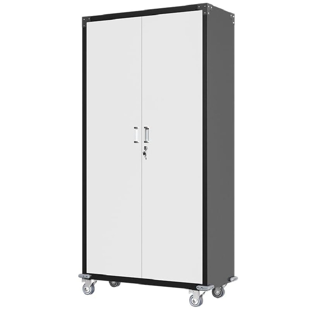 71'' Metal Storage Cabinet With Wheels, Steel Tool Cabinet With 2 Lockable Doors, 4 Adjustable Shelf And Pegboard, Garage Storage Cabinets For Garage