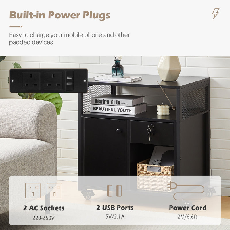 60cm Wide 1 -Drawer Mobile File Cabinet, Black