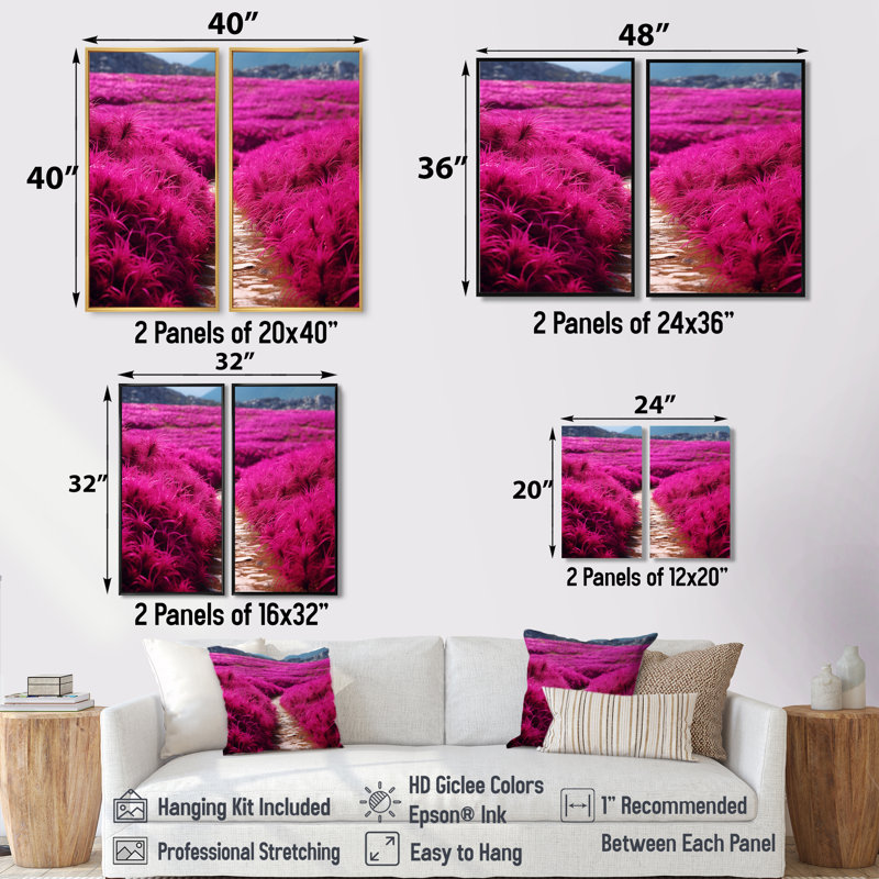 Fuchsia Blooming Abstraction II - art mural traditionnel blanc 2 panneaux, H 20 po x l 24 po, Doré
