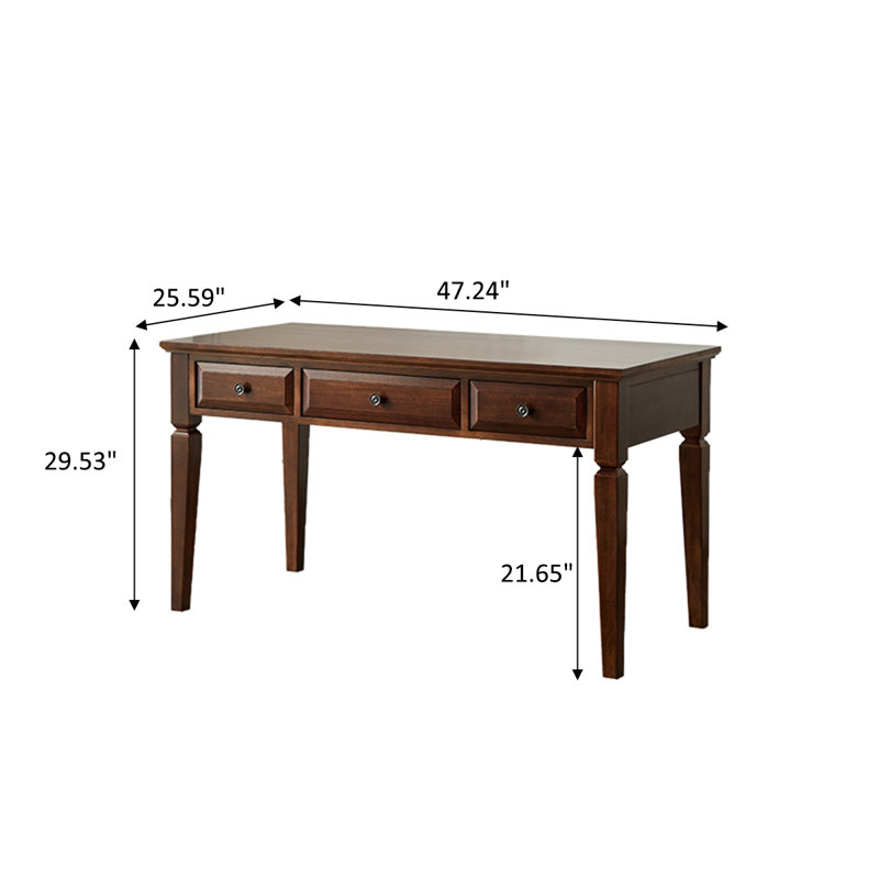 Bureau d'écriture rectangulaire en bois de buis 47,24 "rétro, 3 tiroirs, H 29,53 po x l 47,24 po x P 25,59 po, Brun