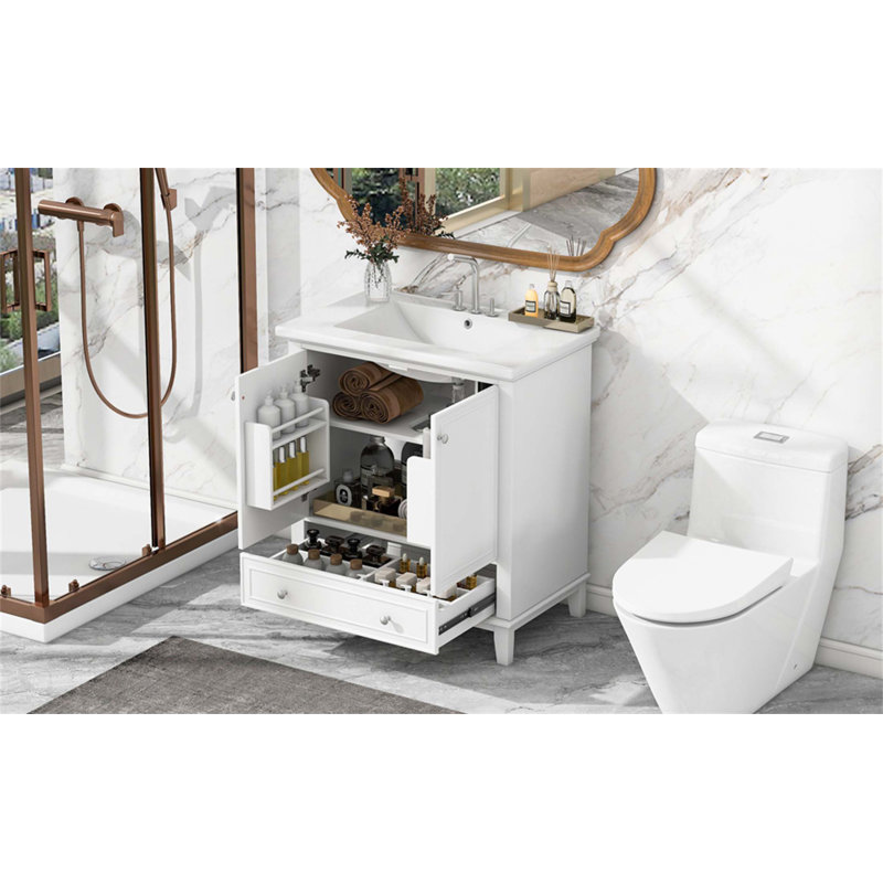 Meuble-lavabo de 30 pouces avec lavabo, armoire de rangement multifonctionnelle, structure solide et panneau de fibres à densité moyenne durable pour les salles de bain modernes
