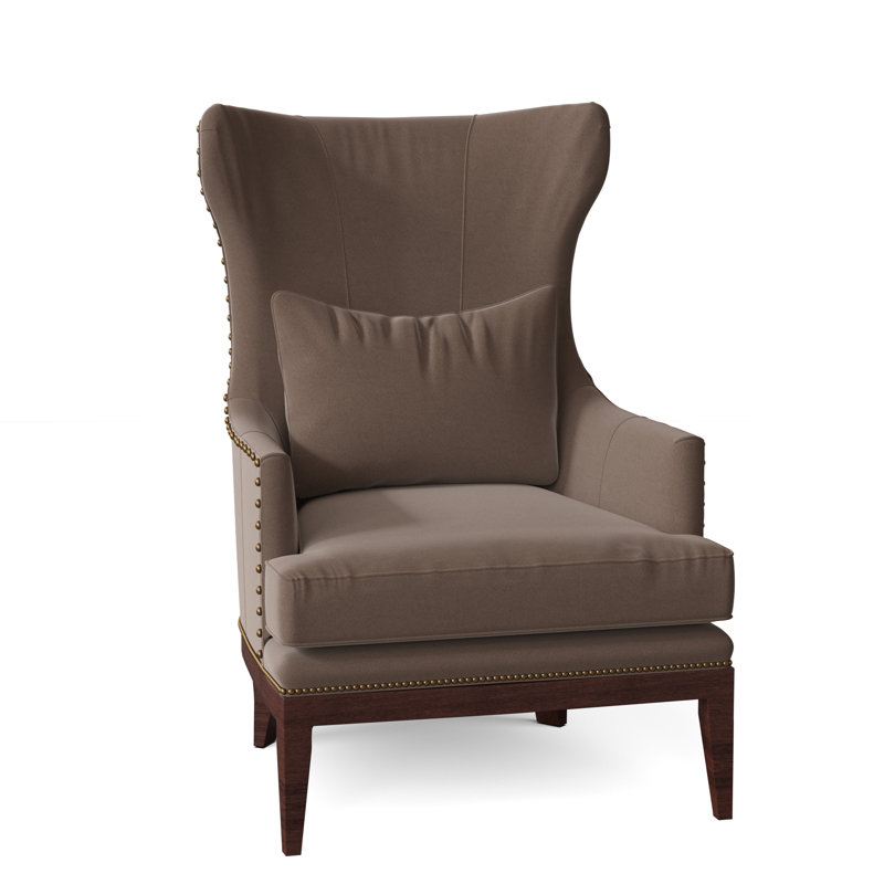 Taraval Leather Wingback Chair, Aspen Lenado Brown Genuine Leather, Stone, #9 & #54 French Natural