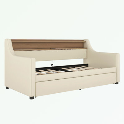 Daybed with Trundle, Upholstered Daybed with Charging Station and LED Lights by Red Barrel Studio
