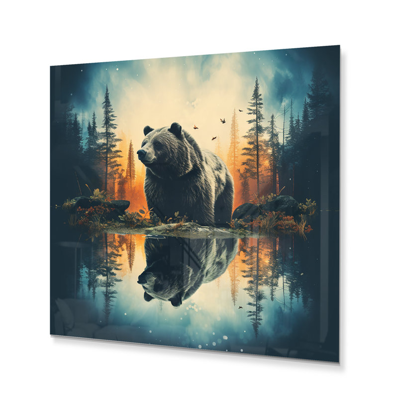 «Double Exposure Bear», art mural en métal Paysages, H 16 po x l 16 po x P 1 po