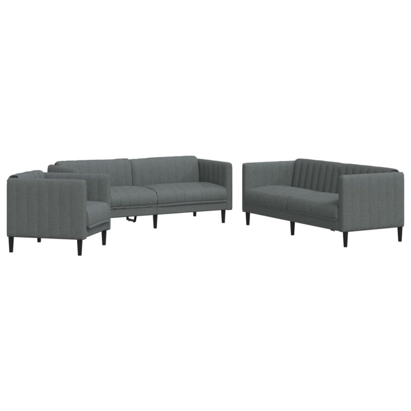  Ensemble de canapé en tissu gris foncé (100% polyester), contreplaqué, bois massif, Gris foncé