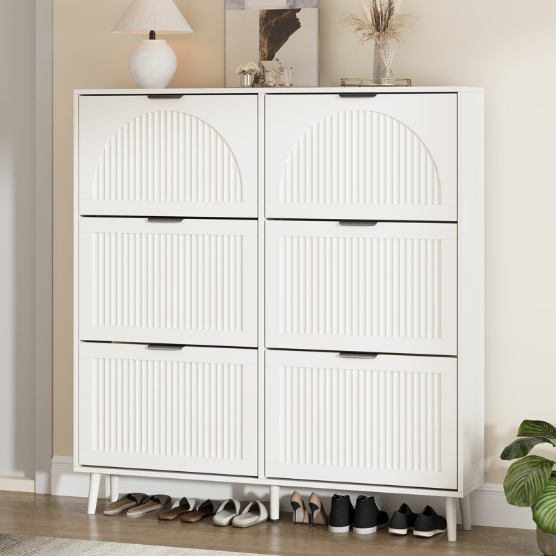 Armoire de rangement pour chaussures moderne à 3 niveaux avec 6 tiroirs rabattables, organisateur de chaussures autoportant 48 paires de l 47,2 po pour vestibule