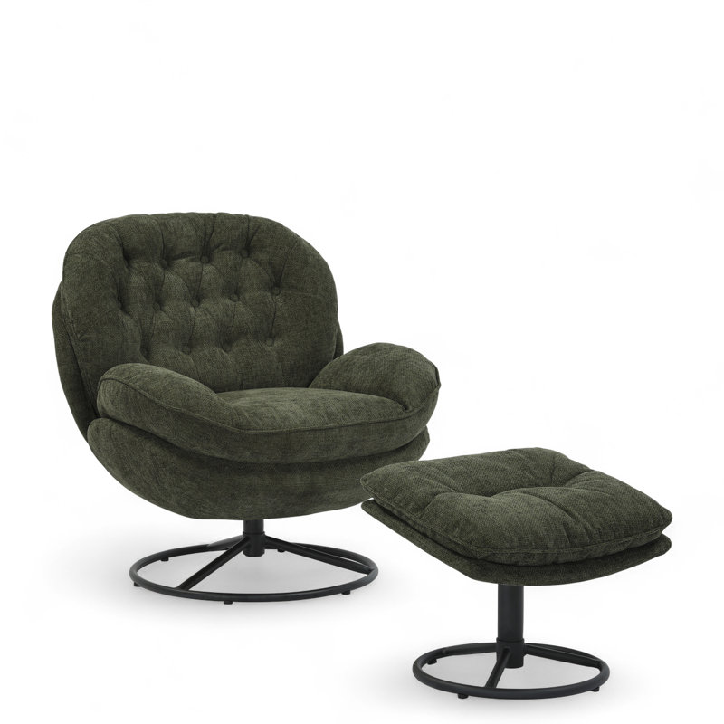 Azura Swivel Accent Chair with Footstool, Green