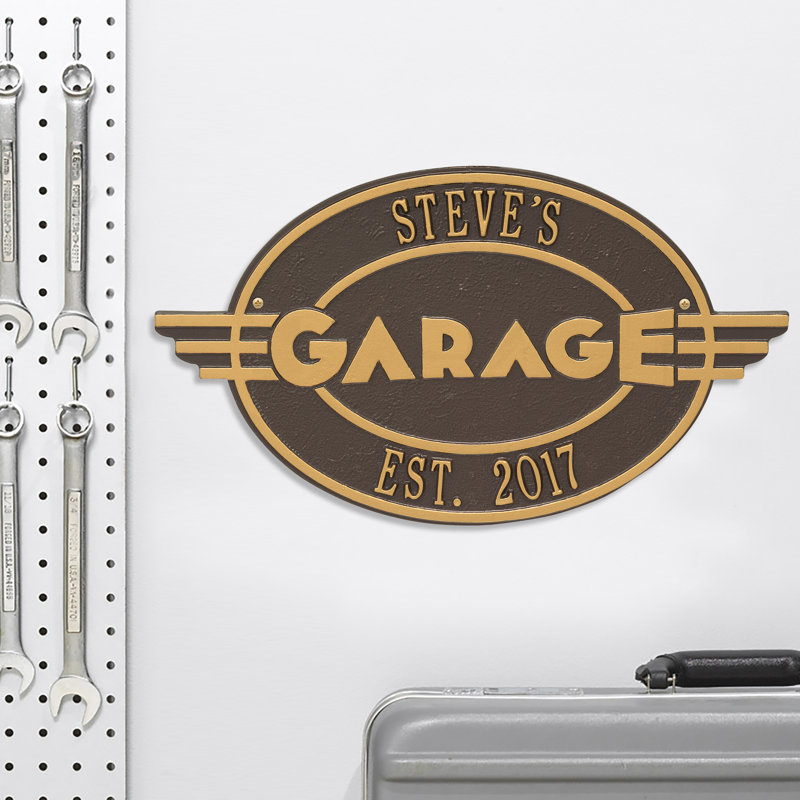 Décoration murale à plaque personnalisée garage Moderno, Brun / Doré, Oui