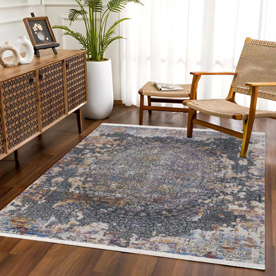 Tapis oriental gris à imprimé numérique tissé antidérapant lavable à la machine
