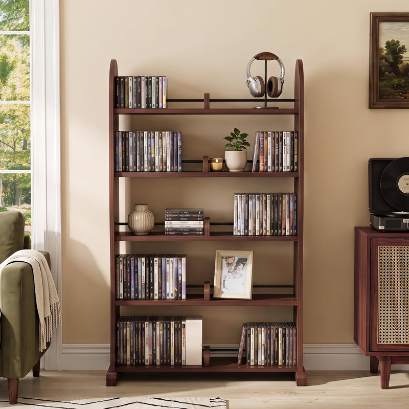 Armoire de rangement autoportante à cinq niveaux pour DVD avec séparateurs réglables, tablette multimédia et support à CD