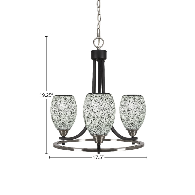 Lustre 3 lumières avec verre fusion noir 5 "Paramount, Noir mat/nickel brossé