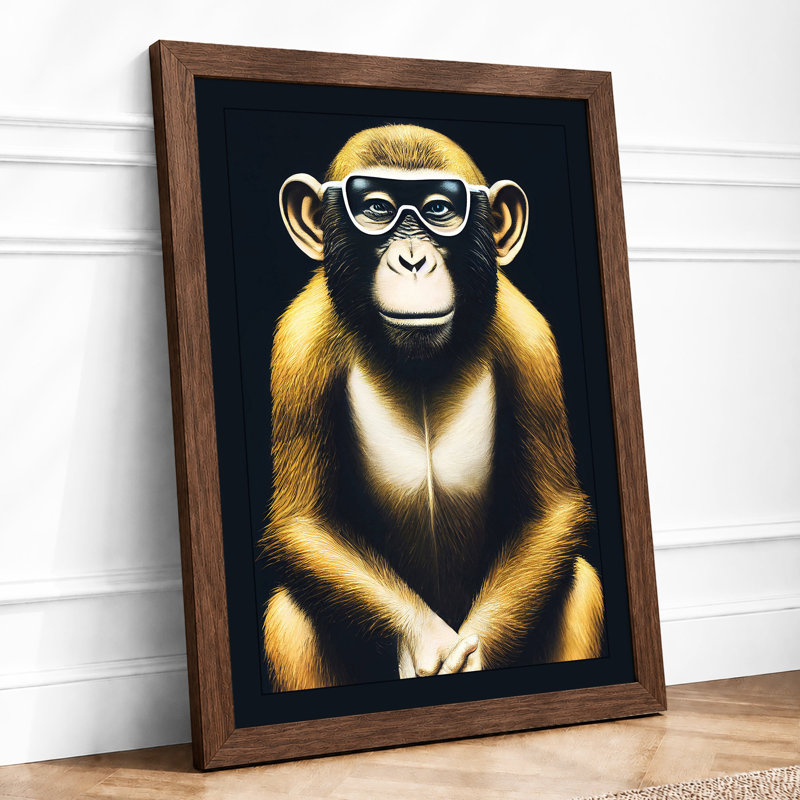 Chimp in Shades Modern 1 Piece Single Picture Frame Wall Art, A4 - 29.7 x 21.0 cm, Walnut
