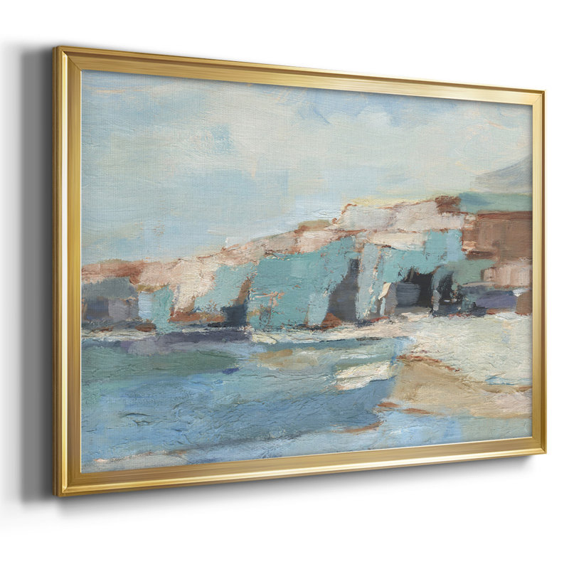Mur de falaise turquoise II, Toile encadrée dorée avec coins fermés, H 14 po x l 20 po x P 1,5 po