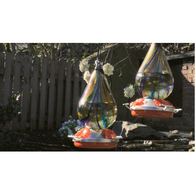 Ensemble de 2 mangeoires à colibri en verre avec brosse Arlmont & Co. - bleu sarcelle / bleu