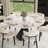 59'' Round Dining Table for 8, White Sintered Stone Modern Dining Table with Stainless Steel Twisted Base