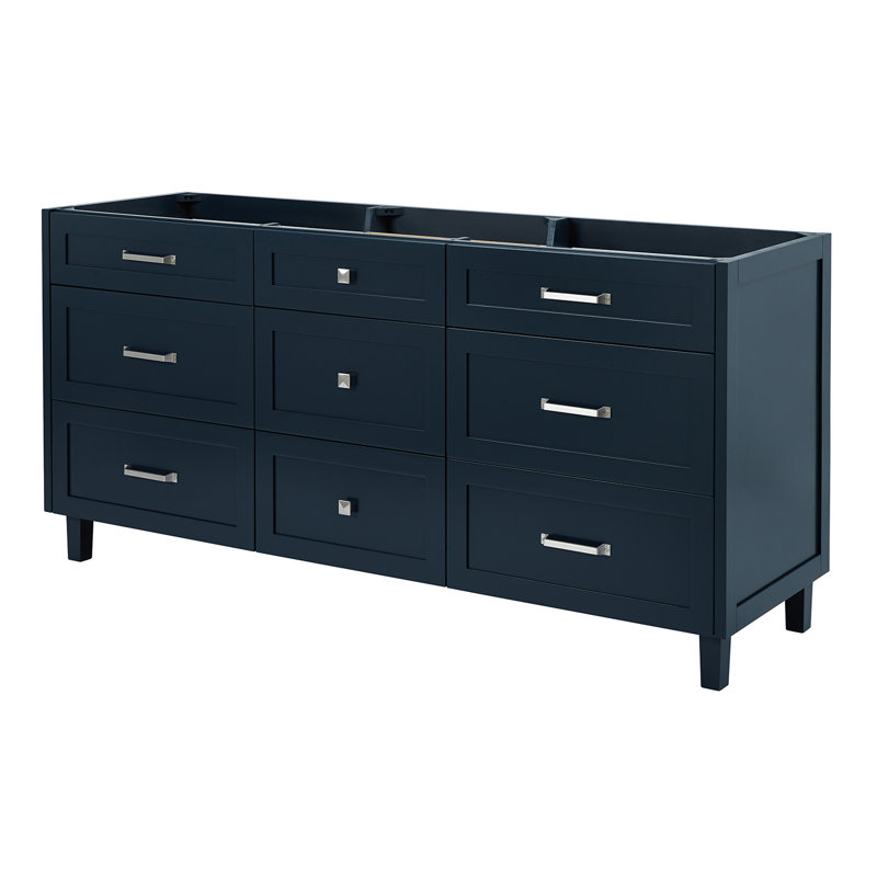 Meuble-lavabo double ARIEL Monreau 72 po en bois massif, bleu nuit, Bleu