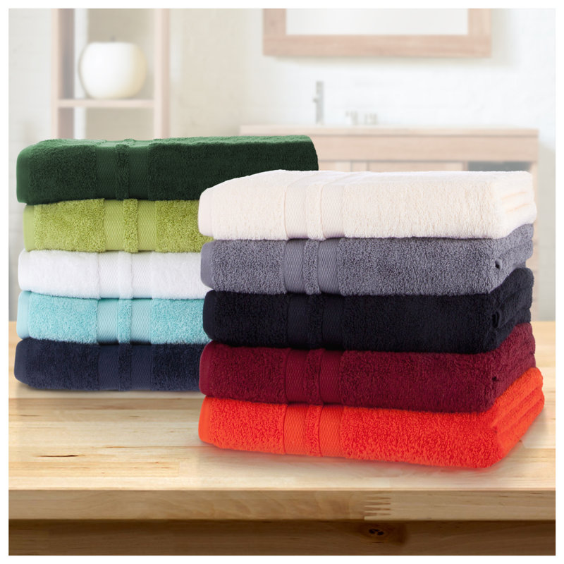 Ultra-Soft Cotton Solid Double Line Dobby Border Quick-Drying 12 Piece Assorted Towel Set, Cyan