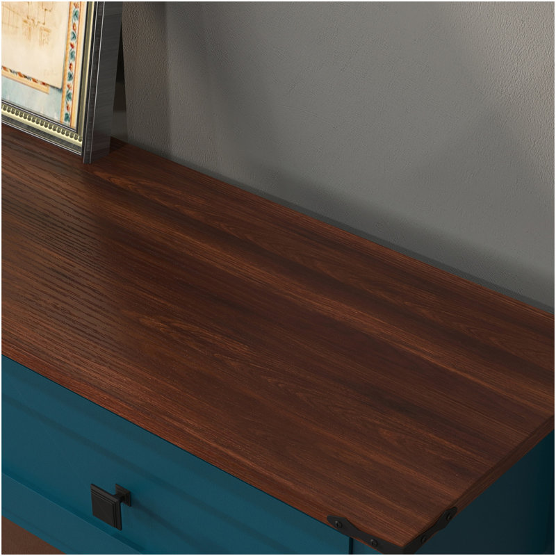 Console de style campagnard avec 2 tiroirs et tablette de rangement inférieure pour le vestibule, table d'appoint rustique avec tiroir de rangement et tablette pour le salon, couloir (bleu pagode)