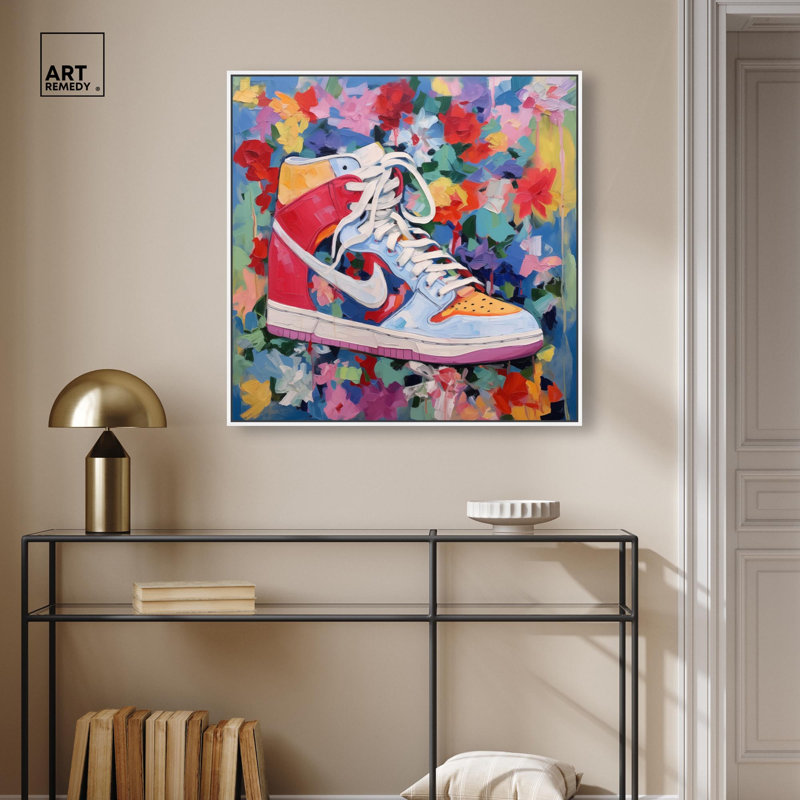 «Whimsical Sneaker», toile par Sneaker , H 17 po x l 17 po, Blanc, Cadre flottant