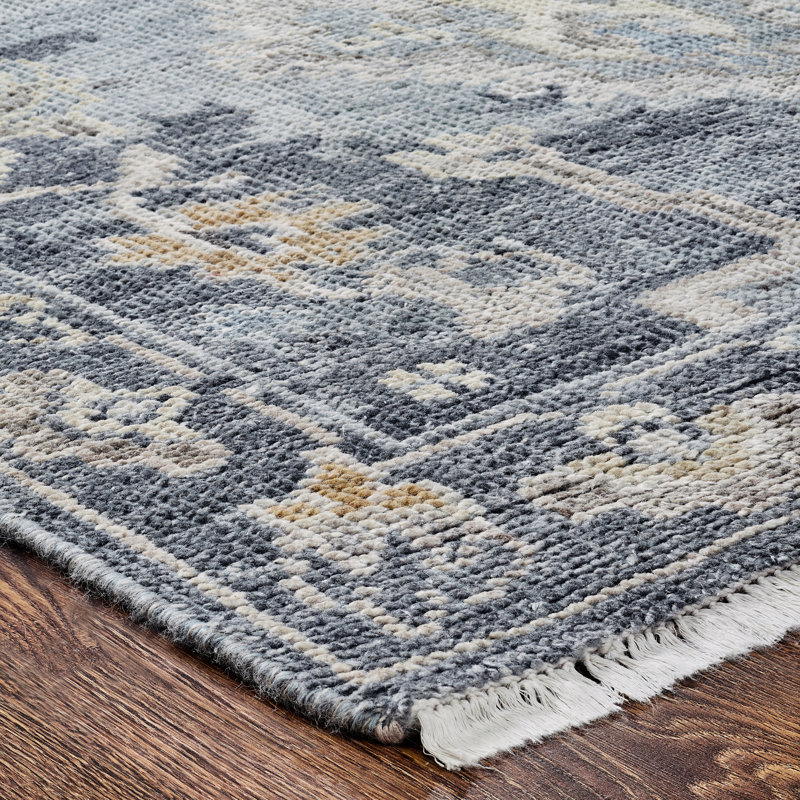 Ambrose Hand Knotted Oriental Area Rug in Blue; Washed Denim, Rectangle 3' x 5'