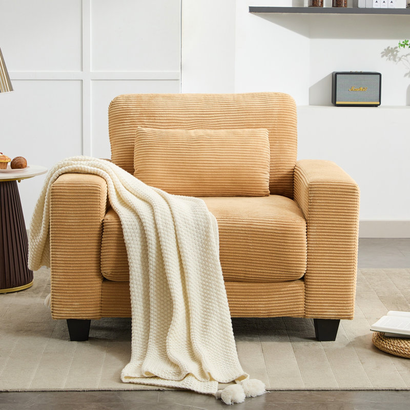 Fauteuil en velours côtelé 44,5 po avec coussin, Jaune